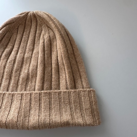 J. Crew Cashmere Tan Ribbed Beanie Hat